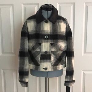 New DKNY Jeans Donna Karan Black Ivory Plaid Jacket M
